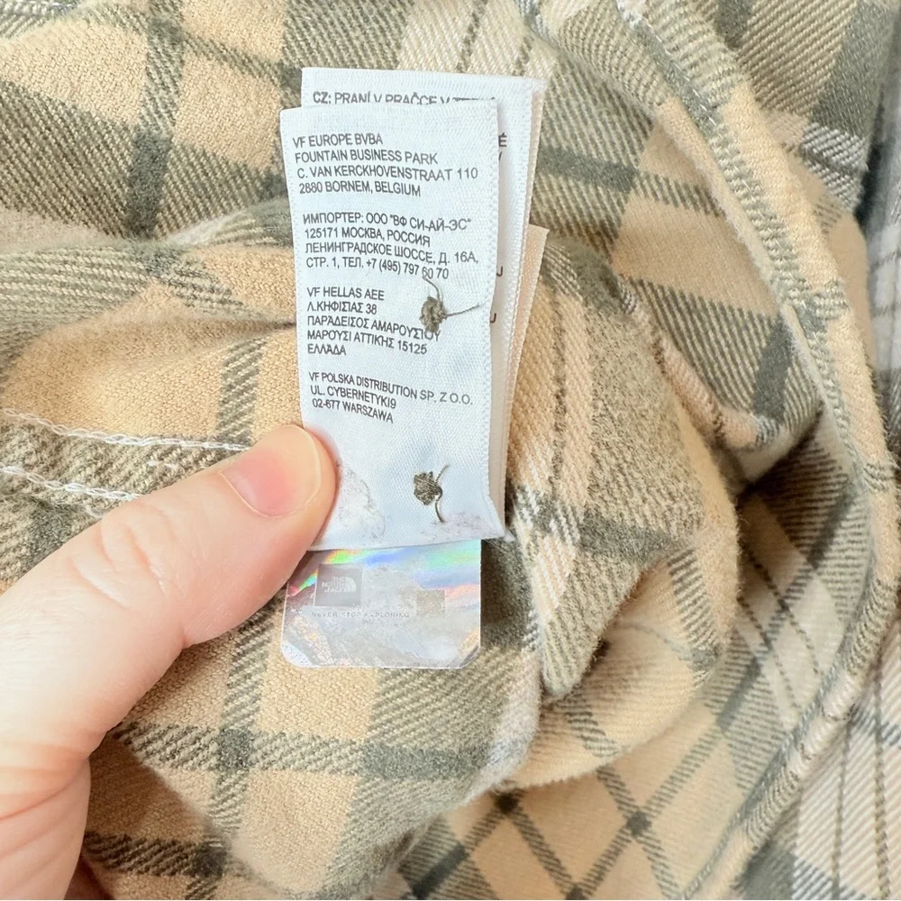 North Face Arroyo Cotton Plaid Flannel Button Down Shirt Olive Green Tan Large